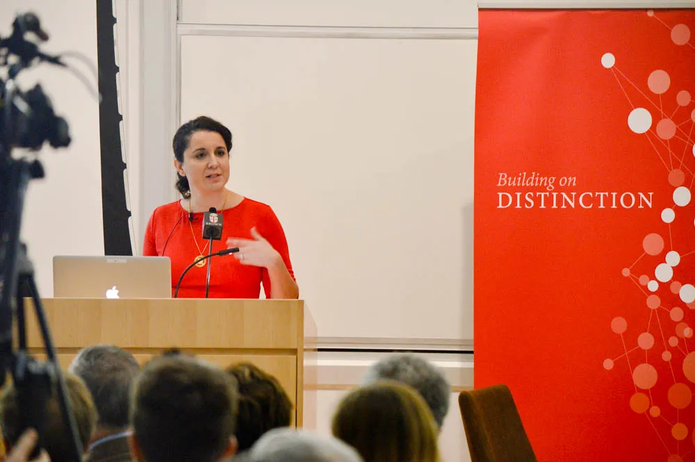Dima Amso, associate professor of cognitive, linguistic and psychological sciences, discussed studying early childhood learning at Wednesday’s talk, “Decoding the Human Brain with Data.”
