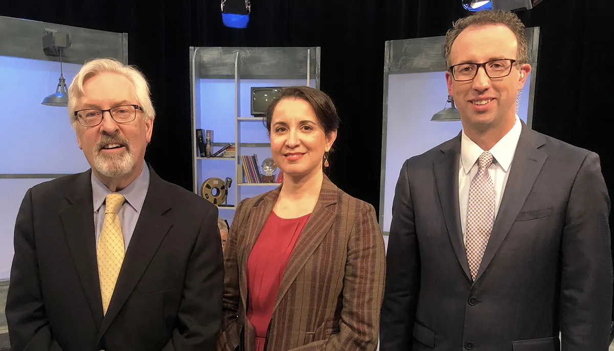 Dr. Dima Amso with the hosts of "Story in the Public Square"