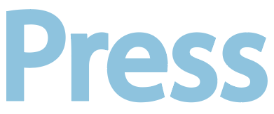 Blue block letters of word "Press"